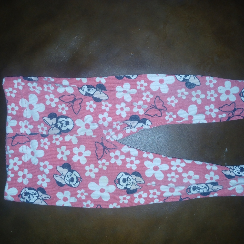Pink Floral Leggings with Cartoon Print